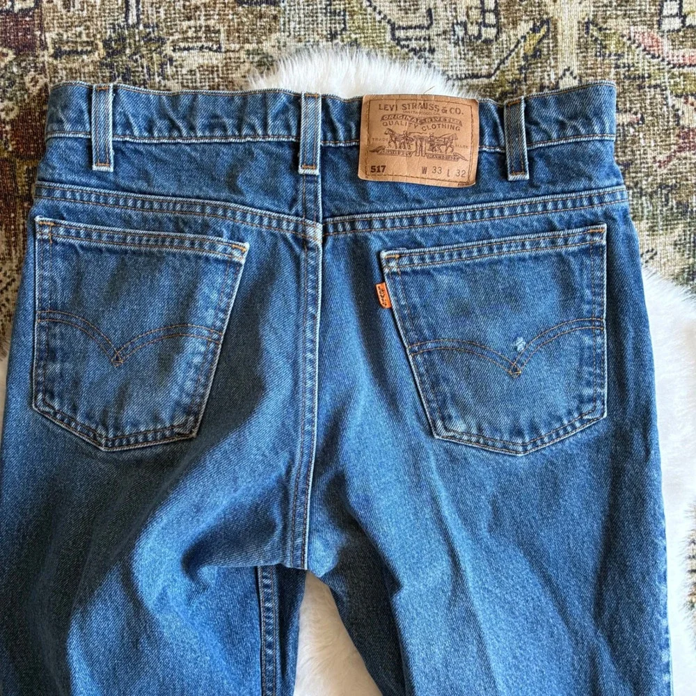 Vintage Levi 517 Mens Orange Tab Bootcut Jeans Blue Denim 33x32 1980s 517-0217